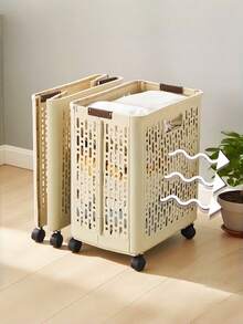 Foldable Laundry Basket With Wheels - Solid Color Design, Multi-Functional Portable Laundry Basket, Suitable For Bathroom And Balcony Storage, Laundry Bag, Laundry Room Accessories, Clothes Storage Cart - Multicolor - View 10
