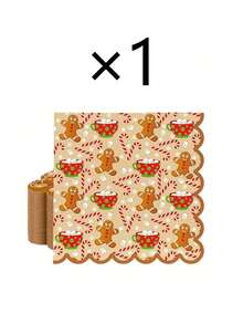 20pcs/1pc Christmas Themed Napkins, Printed With Gingerbread Man, Candy Cane And Snowflake Patterns, Wavy Edge Design, Suitable For Christmas Party Table Setting, Winter Themed Party, Christmas Dinner, Birthday Party And More - One Size Fits All - View 10