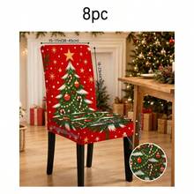 1/2/4/6/8pcs Christmas Tree Print Elastic Chair Covers, Removable, Washable, Easy To Clean, Suitable For All Seasons, Perfect For Holiday Home Decor, Fits Dining Room, Living Room And Kitchen - Multicolor - View 13