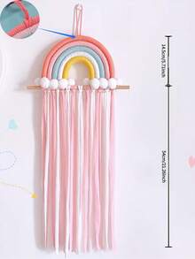 Woven Rainbow Hair Clip Wall Storage Decor, Tassel Hair Accessory Storage Rack, Girls Nursery Wall Hanging Bow Storage Rack - Multicolor - View 3