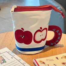 1pc Creative Cartoon Water Cup Pencil Case, Student Stationery Bag, Girly Large Capacity Pen Holder Storage Bag - Apple Water Bottle - View 5