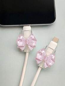 2pcs Cute Pink Bow Cable Protectors, Suitable For Lightning And Type-C Charging Cables - Multicolor - View 14