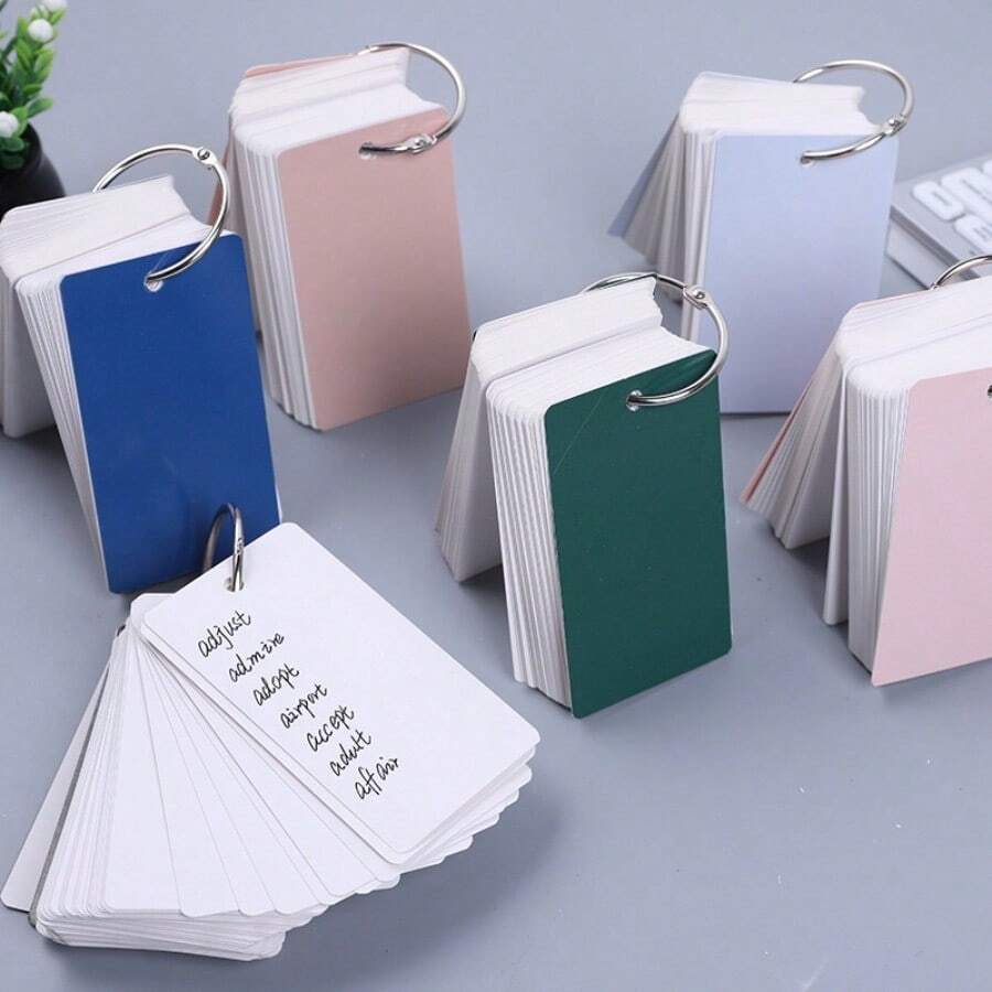100 Sheets Solid Color Blank Flash Cards With Metal Binder Ring, Portable Word Notebook Blank Message Notepad For Student Learning Office Stationery - 100 Sheets - View 1
