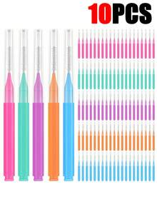 100/50/30/20/10pcs Orthodontic Interdental Brushes Stainless Steel Braces Toothbrush Plastic Toothpicks Push-Pull Cleaning Toothbrush Random Color - Multicolor - View 8