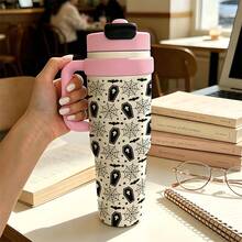 1PC 1000ML Halloween Bat Pumpkin, Creative Bat, Bat Pattern Stainless Steel Insulated Cup, Dual-Use Coffee Cup, Portable Straw Cup, Stylish , Suitable For Office/Home, Gift For Family/Friends, For Coffee/Milk/Tea - Multicolor - View 13