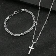 2 Pieces Men's Minimalist Casual Cross Jewelry Set - Stylish Necklace And Bracelet Combo, Year-Round Men's Essential Accessory - Multicolor - View 4