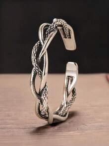 1 pieza Brazalete de bangle abierto tejido a mano, accesorio diario para hombres para un aspecto elegante - Plateado - Ver 4