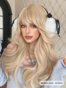 alicegarden 24-Inch Long Synthetic Wig Featuring A Natural Wavy Style In A A Stunning Gold. Designed With Bangs , This False Hairpiece Is Perfect For Ms Daily Party Cosplay Use, Offering A Natural And Natural Durable Wig Gift For Ladies. (No Accessories), Halloween - Gold - View 2