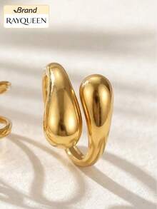 RAYQUEEN 3pcs Stainless Steel Fashion Versatile Personalized Open Rings Water Drop Set Decorative Accessories For Women, Suitable For Holiday Gifts And Daily Wear - Gold - View 8