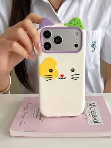 Lolla 1 buah Casing Ponsel Silikon Anti Jatuh Motif Kucing Lucu, Kompatibel dengan iPhone 16/16 Pro/16 Pro Max/17/17 Pro/17 Pro Max - Putih - View 2