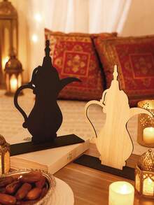1pc Geometric Hollow Star & Moon Self-Standing Desktop Sign, Flat Bottom Matte Light Board With Polka Dot Cutout, Minimalist Tabletop Decor For Restaurant, Fireplace, Home Party, Indoor Holiday Tabletop Ornament Gift - Style 1 - View 4