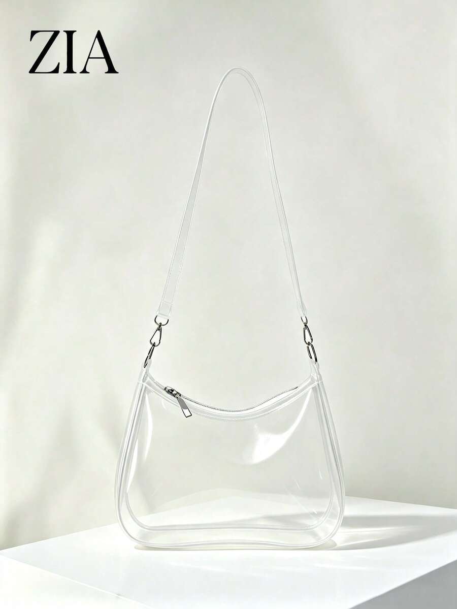 Transparent PVC Underarm Bag For Women Summer Jelly Bag Fresh Shoulder Bag Versatile Ins Style Minimalist Transparent Crossbody Small Bag (Zipper Color Random)