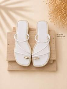 Women's Sandals With Elegant Little Toe Detail College Casual ABS Women's Flat Shoes Outdoor Home Office Summer - 白色 - 查看 2