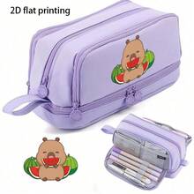 Capybara-Themed Pencil Case Featuring A Cartoon Print, Designed With A Spacious Double Zipper For Organizing Stationery, Back To , First Day Of School - Multicolor - View 12