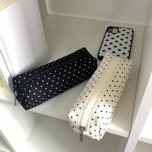 1pc Minimalist Korean Style Polka Dot Pencil Case, Cute Stationery Storage Bag, Pencil Pouch, Large Capacity Portable Zipper Pencil Bag, Fabric Stationery Storage Bag, Suitable For Students, Office Workers - Multicolor - View 8