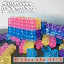 40Pcs Random Color Transparent Soft TPE Building Blocks, Flexible Bendable Large Interlocking Bricks, Kids Early Educational DIY Construction Stacking Toy - Multicolor - View 7