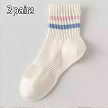 1/3/6 Pairs Women's Colorful Cute Striped Mid-Calf Socks, White Sports Socks, Soft And Breathable, Suitable For Summer And Autumn Daily Wear - Multicolor - View 10