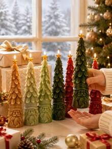 Moule à bougie en silicone 3D sapin de Noël haut avec base Père Noël, sapin pointu avec gaufrage de couche de feuilles, sommet étoile dorée et base barbe du Père Noël, silicone flexible anti-adhésif résistant à la chaleur, facile à démouler et à réutiliser, convient pour la cire de soja, la résine époxy, le plâtre, le savon, les loisirs créatifs DIY, la décoration de table de fenêtre d'hiver et les boîtes cadeaux de Noël faites à la main - Moule du Père Noël - Voir 2