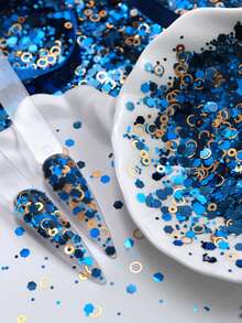 5g Navy Blue & Gold Mixed Hexagon Glitter Nail Art Decoration, Vintage Dark Tone Luxury Style/Vintage Fairy Tale Fantasy Style/Mysterious Mori Style/Deep Sea Eerie Style Nail Art Material, DIY Decoration Supplies For Women's Nail Salon Nail Accessories - Multicolor - View 3