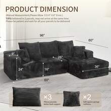 96'' Cloud Sectional Couch, Soft Gray Sectional Sofa,(Pedals Can Be Purchased Separately, And Can Be Combined With Sofa) Boneless Corduroy Sofa With Deep Seat,Modern Modular Couch For Living Room, No Assembly Required,Sofa De Sala,Muebles Para Sala. - 灰色 - 查看 3