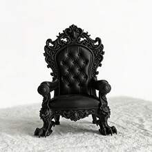 Luxury Throne Model - Gothic Style - Dark Brown/Black With Gold Accents - Sturdy Base - Suitable For Desktop, Game Room, Office, And Home Theater Decoration - Medieval Style King/Queen Chair - Collectible Figure Display - A Highlight For Home Decor - Black - View 2