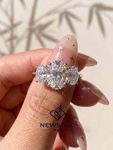 1枚925纯银精致三椭圆戒指，优雅日常及约会佩戴，女士精美珠宝礼物，情人节礼物 - 銀色 - 查看 3