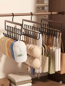 8/4/2/1pc Space-Saving Wooden Hanger, Multi-Functional 360° Rotating 16 Non-Slip Hooks, Suitable For Belts, Scarves, Hats And Vests, Closet Storage Rack, Indoor Decoration - Multicolor - View 4