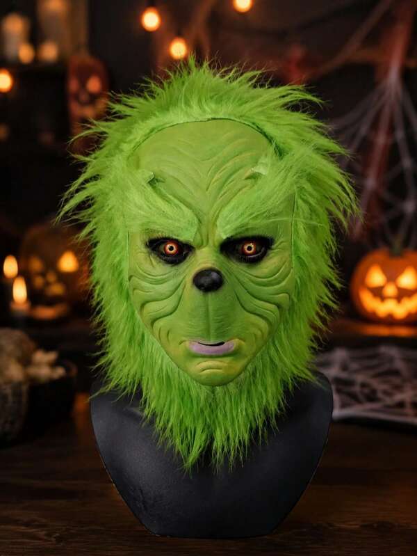 Green Plush Monster Mask, Full Face Halloween Costume Accessory, Suitable For Halloween Parties, Cosplay And Costume Events