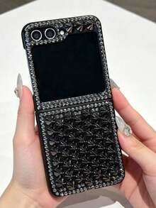 1pc Punk Style Rivet Rhinestone Phone Case Compatible With Samsung Z Flip8 Z Flip6 Flip5 Flip4 3 Fashionable Folding Phone Protective Cover - Black - View 3