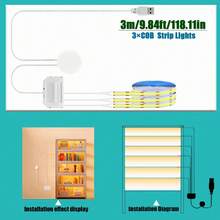 8mm COB LED Light Strip With Dimmable Touch Sensor And USB Interface, 1m/2m/3 Meters Warm White, Dotless Cuttable Tape, Suitable For Kitchen Cabinets, Wardrobes, Shoe Racks, Bedroom Decoration, Christmas, Halloween And Other Occasions. - Warm White - View 8