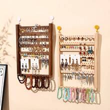 Multifunctional Wooden Wall-Mounted Rack, Jewelry Earring Necklace Storage Display Organizer, Entryway Key Holder Solid Wood Hanging Shelf, No Drilling Required, Farmhouse Rustic Wall Decor For Bedroom Closet Hallway Christmas Gift For Home - Multicolor - View 4