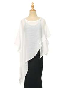 1 pieza Pullover tipo chal de unicolor, ligero y ligeramente transparente, de diseño elevado con dobladillo asimétrico, corto, para primavera/verano - Multicolor - Ver 4