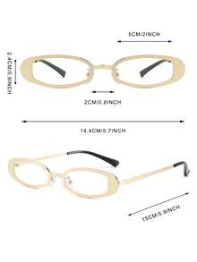 1 Pair Women's High-Quality Metal Small Oval Frame Y2K Fashion Non-Prescription Glasses - Gold - View 5