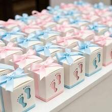 50pcs Gender Reveal Party Favor Boxes, Baby Shower, Car Design Candy Boxes With Pink And Blue Ribbon Bows, Suitable For Wedding Decor, 1st Birthday Party, Celebration And Other Occasions - Multicolor - View 1