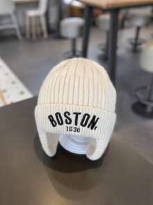 Baby Knitted Ear Protection Hat, Fashionable Letter Print Toddler Hat, Suitable For Autumn And Winter - Multicolor - View 9