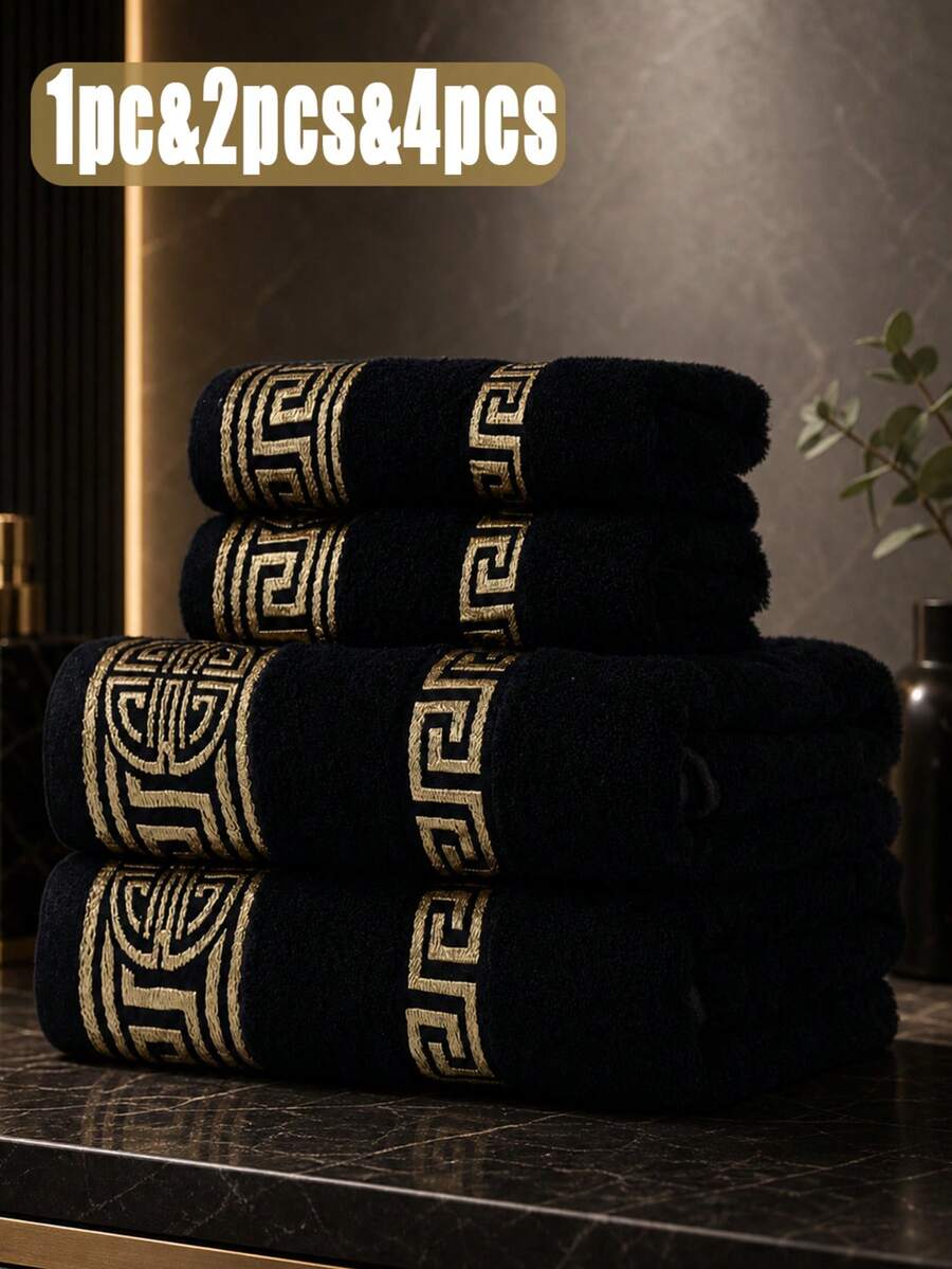 1条/2条装奢华经典提花金线刺绣柔软吸水不掉毛轻便浴巾，情侣浴室装饰巾，户外泳池巾，酒店礼品，成人高端家用速干干发巾