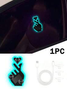 Solar Powered Car Finger Gesture Light, Colorful LED Heart Hand Window Decor Lamp, Suction Cup Auto Rear Window Neon Light, Funny Car Exterior Interior Modification Accessory, Multi‑Color Flashing Car Decoration Light - Multicolor - View 10