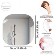 1pc30cm Frameless Self-Adhesive Acrylic Mirror Wall Sticker, Vertical Round Wall-Mounted Mirror, Kids Room Decorative Mirror, Home Decoration Supplies - Silver - View 2