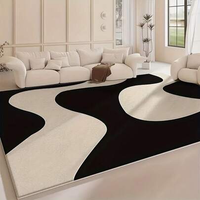 Luxurious Floor Mat With Black And White Modern Pattern, Suitable As Indoor Carpet For Living Room, Bedroom, Kitchen, Office, Balcony. Large Size Floor Mat, Home Decor Mat, Modern Design, Available In Various Sizes