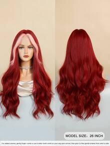 AKAKO Peruca com Mechas Rosas, Ondas Corporais Soltas e Longas, Peruca com Divisão Central, Fibra Sintética Resistente ao Calor, Peruca de Fantasia para Halloween, Festa de Festival de Música, Uso em Cosplay, 26 Polegadas - Multicolorido - Visão 13