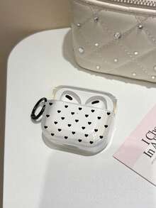 Transparent Black Mini Heart-Shaped Earphone Protective Case For 1/2/3/4 Pro 2, Soft Protective Shell With Black Finger Ring - Multicolor - View 1