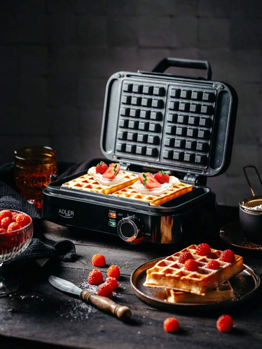 ADLER AD 3065 Waffle Maker 2000W, Double Belgian Waffle Iron With Deep Non-Stick Plates, Adjustable Temperature Control, Cool-Touch Handle, Power And Baking Indicator Lights, Anti-Slip Feet, Upright Storage And Cord Storage For 2 Large Waffles - EU E Type Plug(220-240V) - View 1
