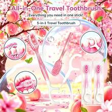 30件/20件/10件/5件裝一次性迷你旅行牙刷組，5合1迷你粉色牙刷+牙線+牙籤，便攜式牙刷，適合旅行、工作與日常使用，精巧設計 - C款粉紅色 - 查看 1