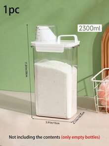 1pc Sealed Laundry Detergent Container With Measuring Cup - 1100ml/1800ml/2300ml, Multi-Purpose Plastic Jar, Large Capacity Soap Plastic Bucket Container For Laundry Liquid, Powder Detergent Storage And Leak-Proof Dispensing - White - View 4