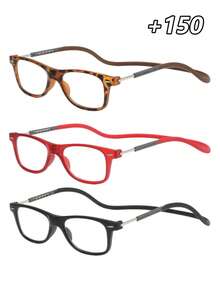 3 Pairs Men's Magnetic Neck Hanging Full Frame Reading Glasses, Anti-Loss Portable Simple Practical Versatile Eyewear, Suitable For Outdoor Travel, Daily Commute, Home Reading - Transparent - View 24