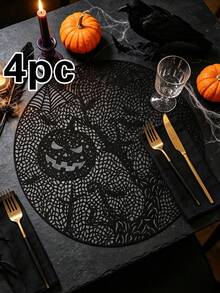 1/4/6pcs Halloween Bat & Pumpkin PVC Gold Foil Placemats, Heat-Resistant Non-Slip Table Mats For Hotel Restaurant Decor, Western Style Table Mats Suitable For Wedding Party, Valentine's Day, Halloween, Autumn Harvest Festival, Holiday Celebration, Picnic Camping, Birthday Banquet Table Decoration - Multicolor - View 8