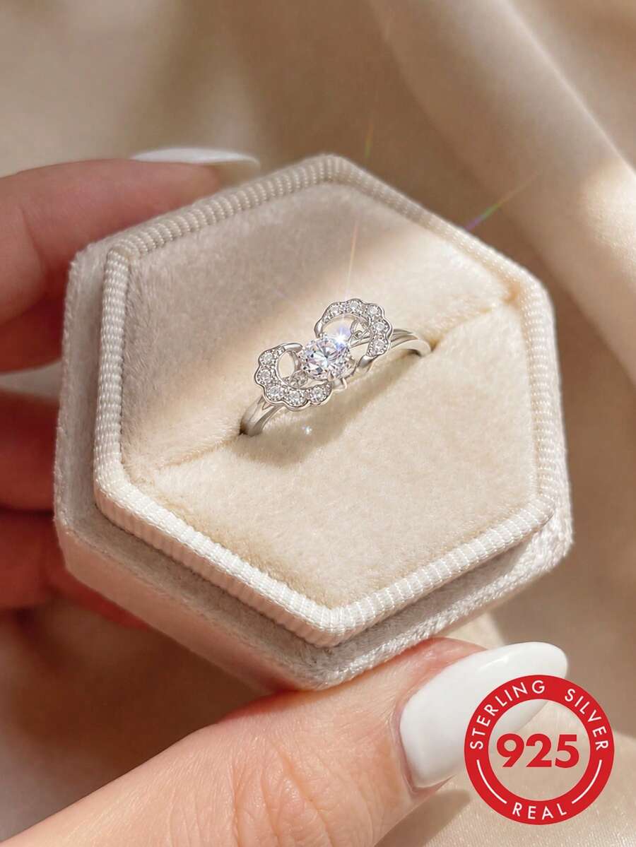 925 Sterling Silver Cubic Zirconia Dynamic Ring, Romantic Gift For Her