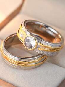 DIYCCPC Bohemian Style Vintage Zirconia Wide Ring Set (2pcs), Unisex Dual-Color Rings, Suitable For Daily Wear, Parties, Festivals - Multicolor - View 12