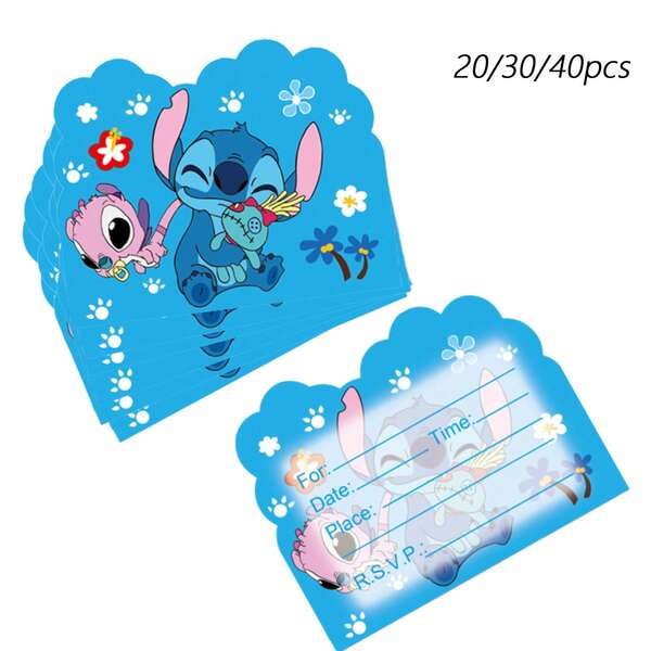 Hasbro 20/30/40pcs Stitch Birthday Invitation Cards, Stitch Party Decorations, Stitch Party Supples,Stitch Invitation Cards