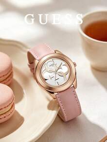 Jam Tangan Wanita GUESS Minimalis dengan Dua Jarum, Simbol Merek, Dial, Tali Warna Solid Lembut, Cocok untuk Perjalanan Sehari-hari, W0895L6 - Berwarna merah muda - View 2